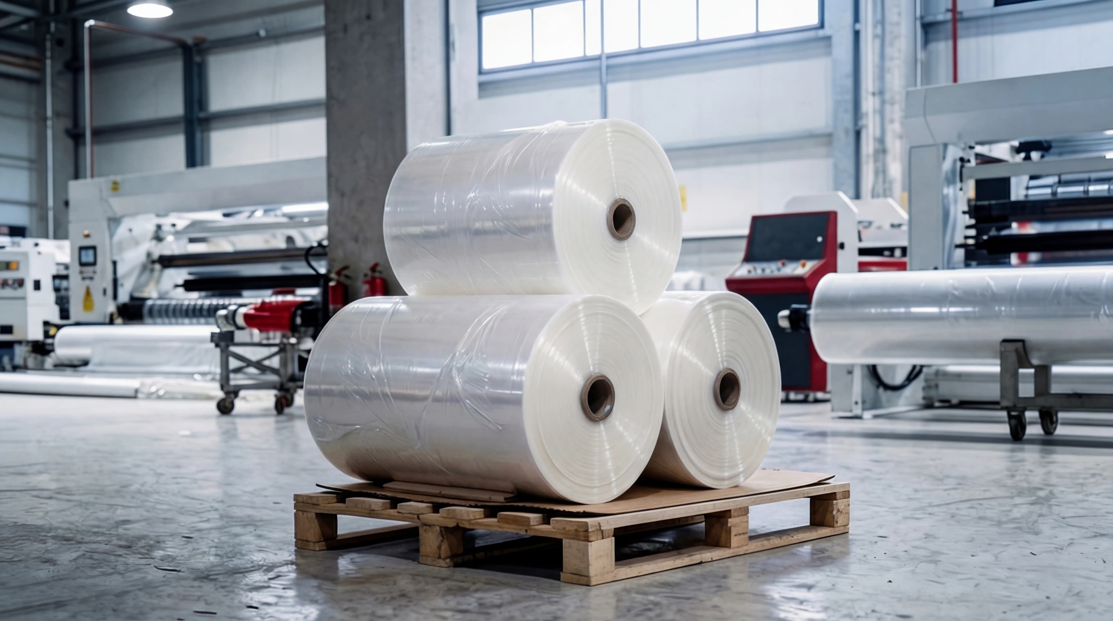 MGS 5 katmanli ko-ekstruzyon POF shrink film rulo piramidi — Balikesir uretim tesisi