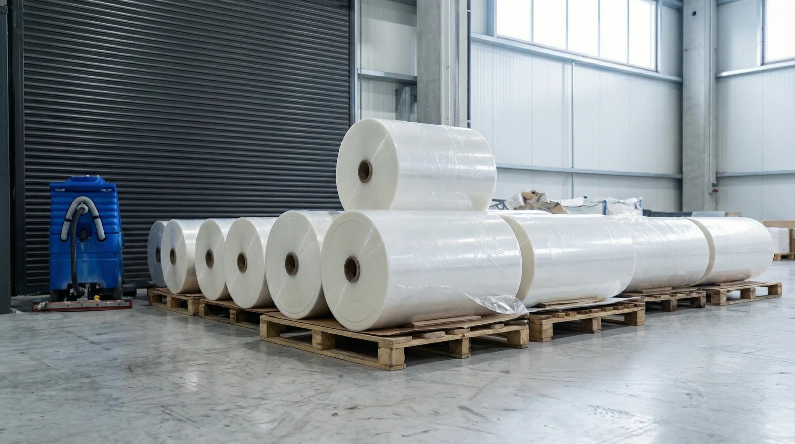 MGS POF shrink film rulolari depo gorunumu — sik sorulan sorular